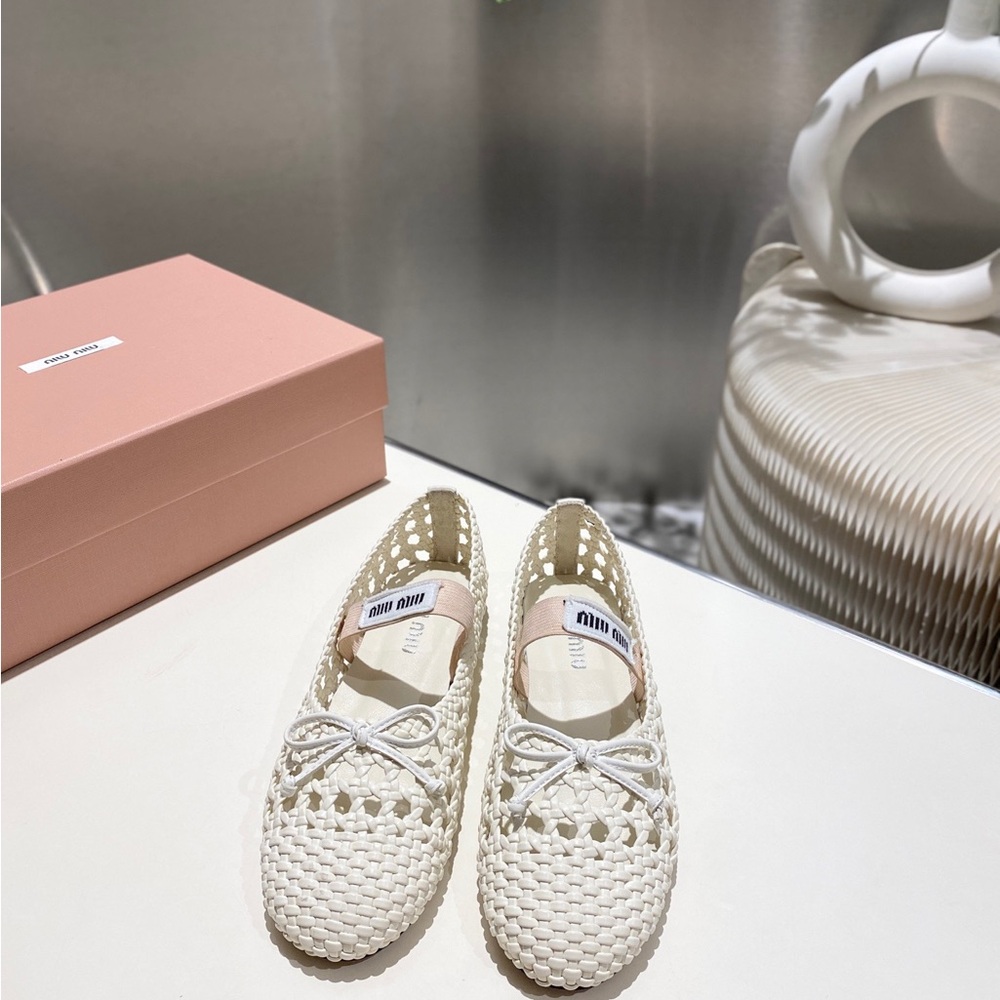 Miu Miu Cream Woven Ballet Flats - Picture 1 of 9